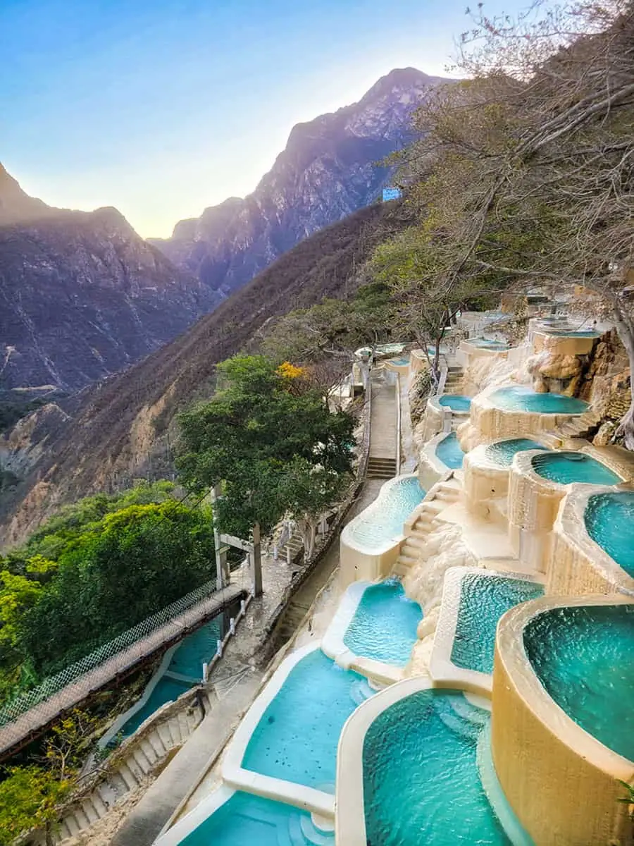 Tiered turquoise thermal pools at Grutas Tolantongo