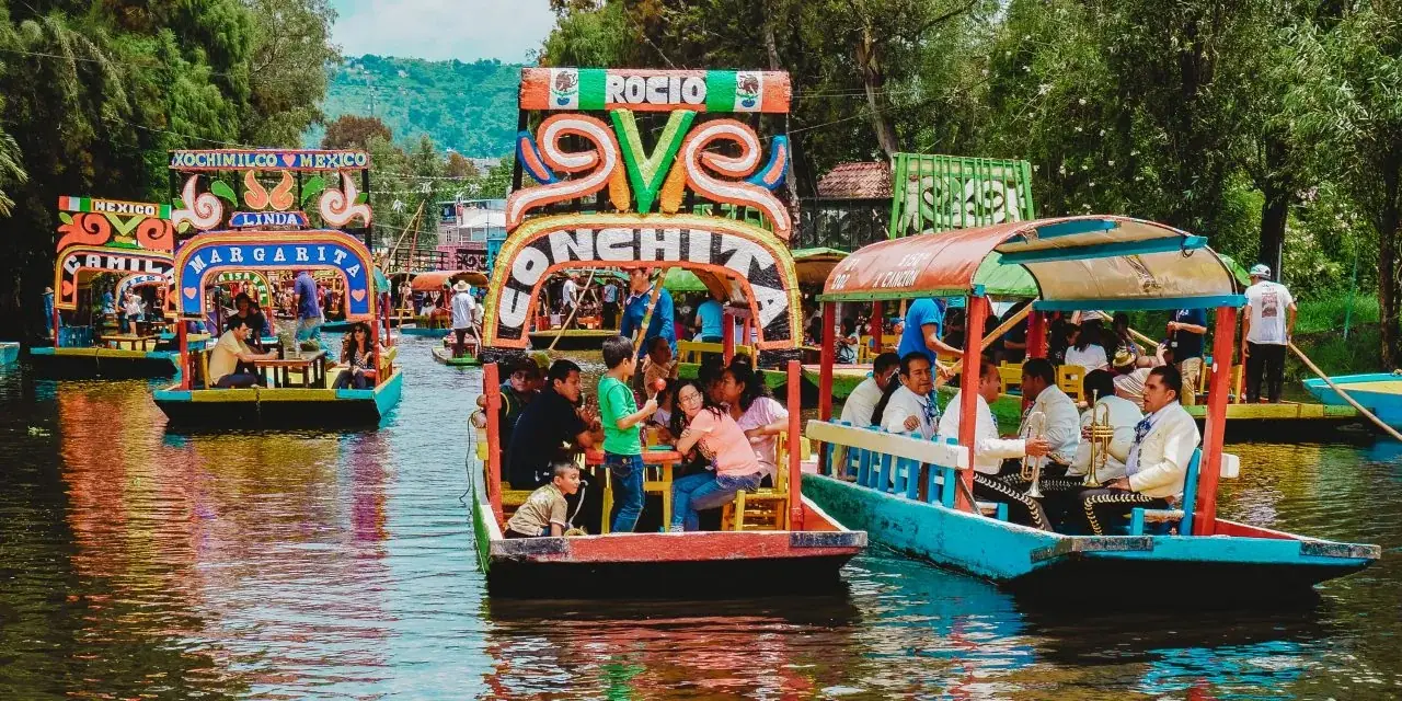 Colorful trajinera boats on the Xochimilco canals